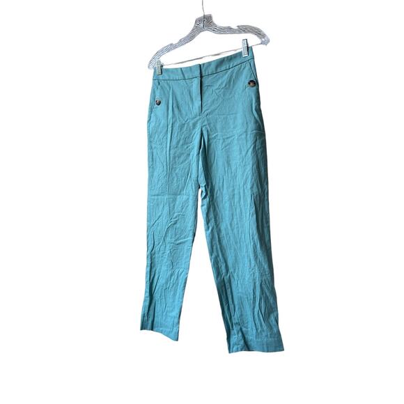 j. crew factor Linen-cotton blend elastic-back sailor pants green bo902 size 2 - Picture 4 of 9